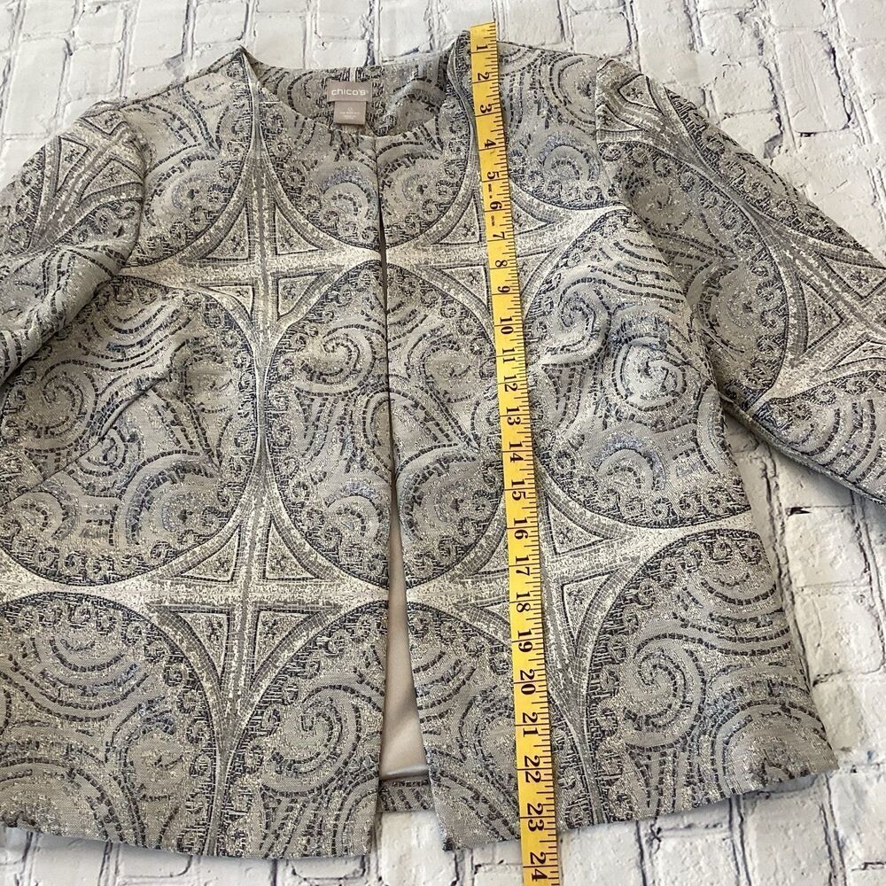 Chico’s Jacket Blazer Women’s Size 0 Multi Color Detachable Faux Fur Sleeves - Picture 7 of 11